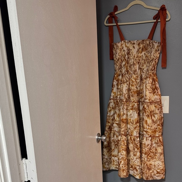 Jacqui E Dresses & Skirts - Jacqui E Floral Tiered Sundress with Rust Tie Straps